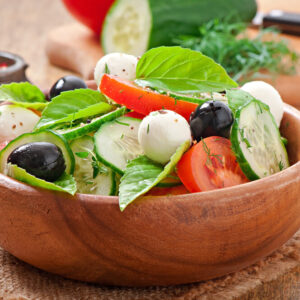 Fresh vegetable greek salad, close up